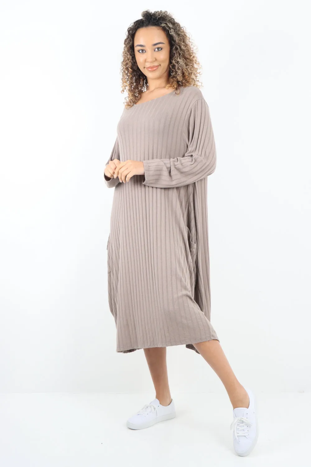 Italian Oversized Ribbed Soft Knit Long Sleeve Dress