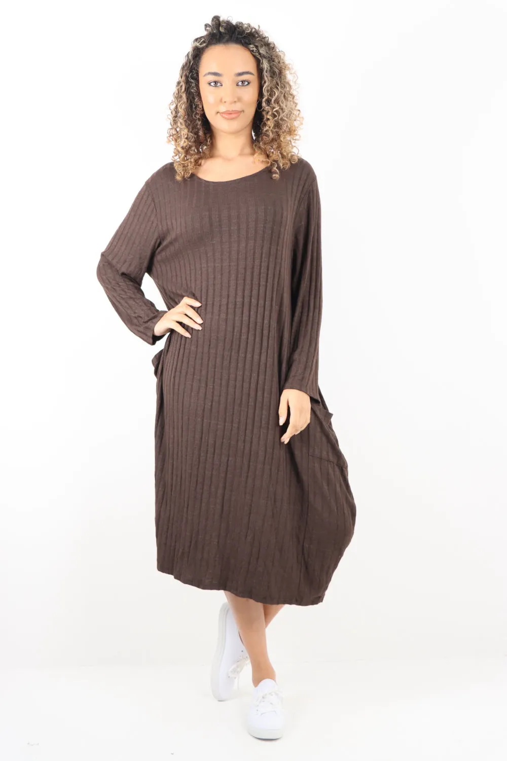 Italian Oversized Ribbed Soft Knit Long Sleeve Dress