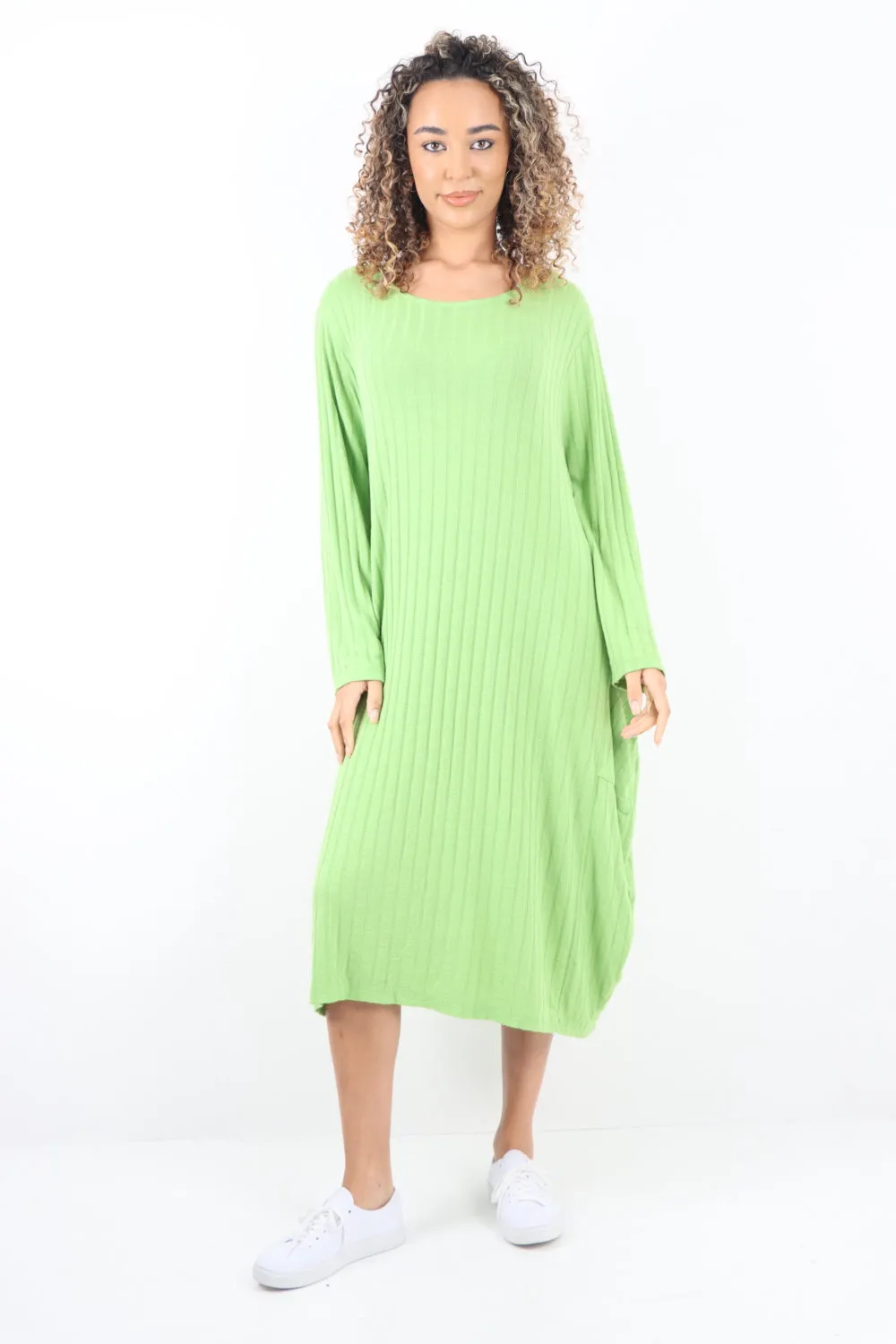 Italian Oversized Ribbed Soft Knit Long Sleeve Dress