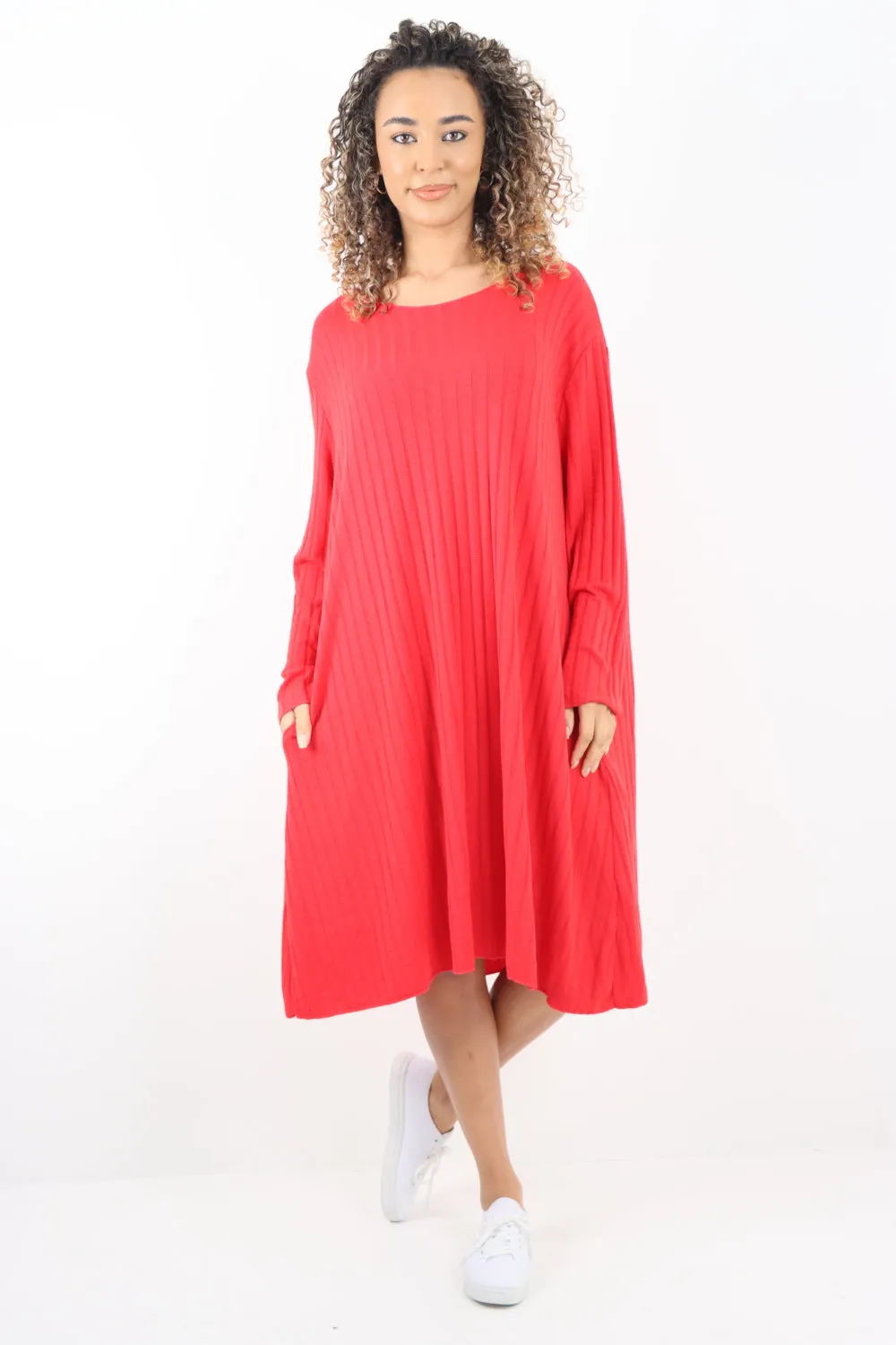 Italian Oversized Ribbed Soft Knit Long Sleeve Dress