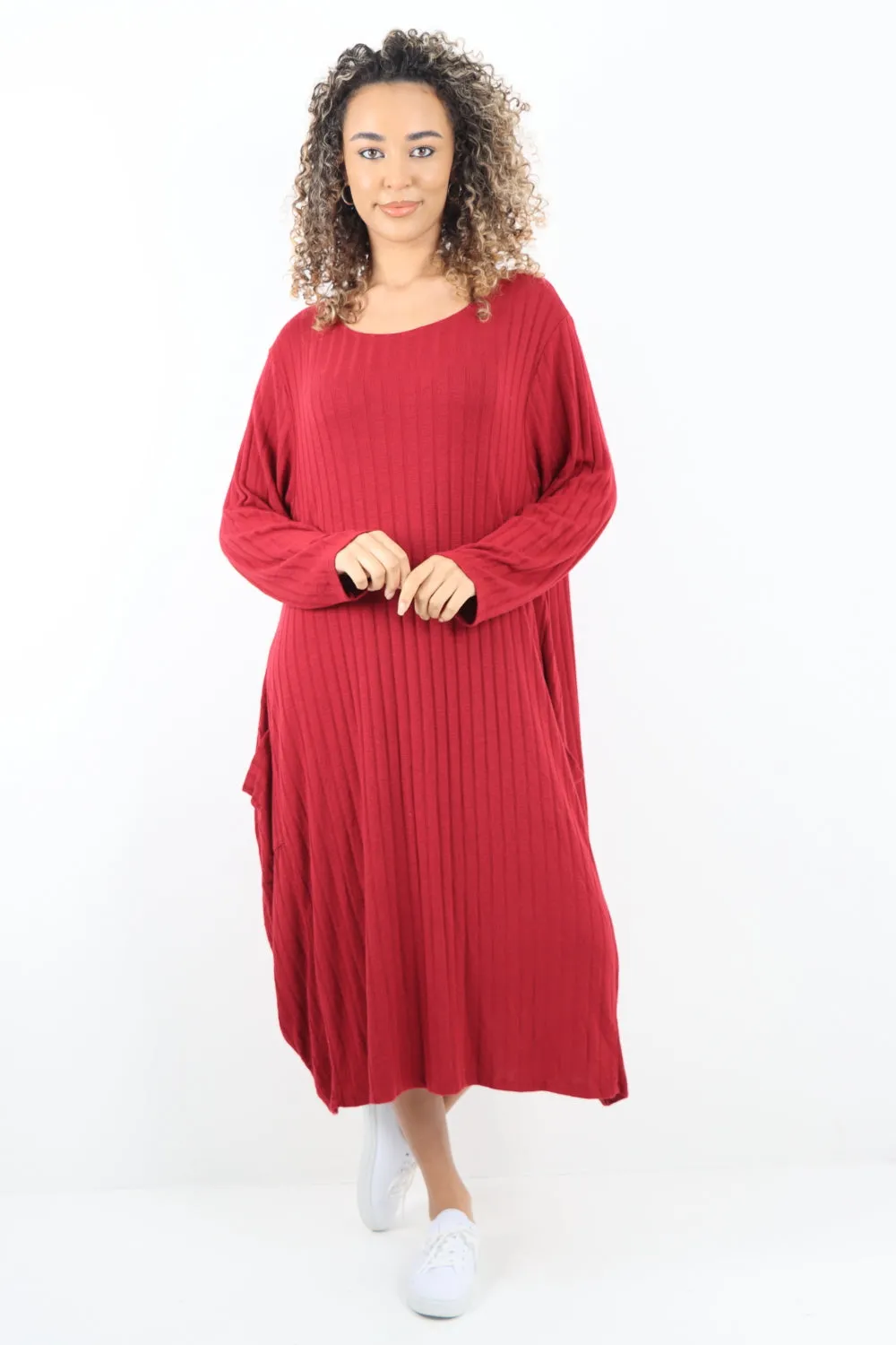 Italian Oversized Ribbed Soft Knit Long Sleeve Dress