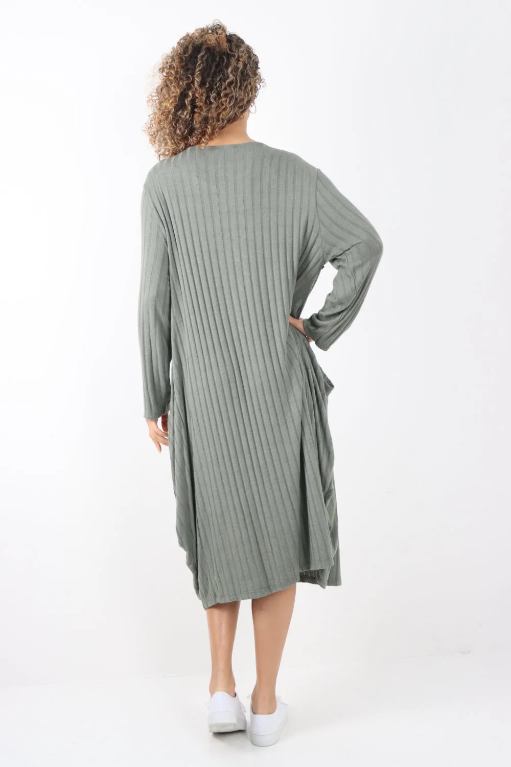 Italian Oversized Ribbed Soft Knit Long Sleeve Dress