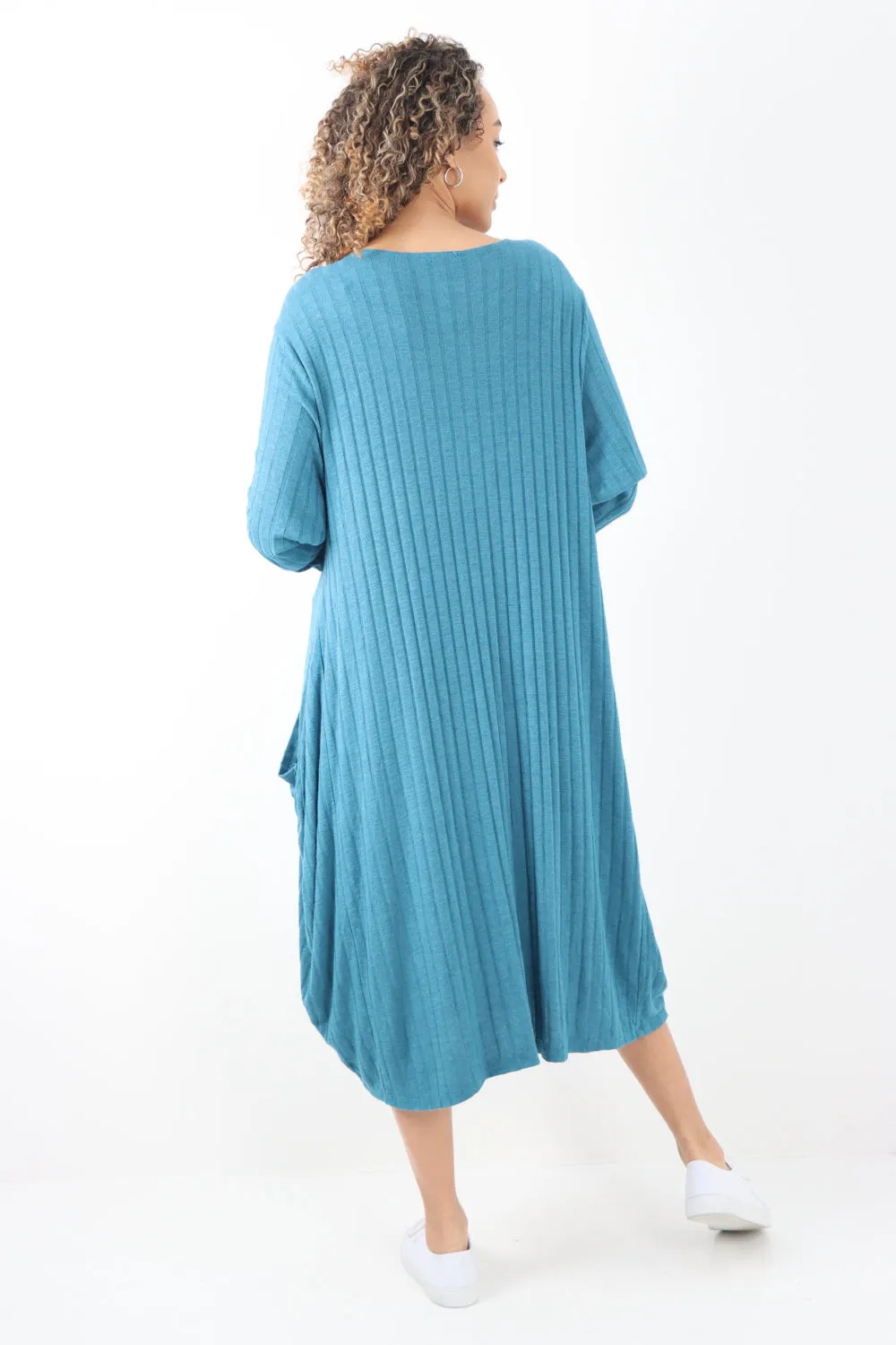 Italian Oversized Ribbed Soft Knit Long Sleeve Dress