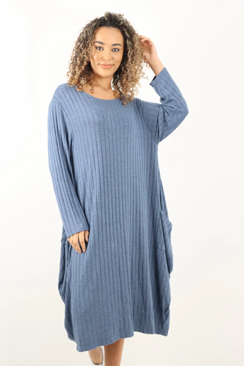Italian Oversized Ribbed Soft Knit Long Sleeve Dress