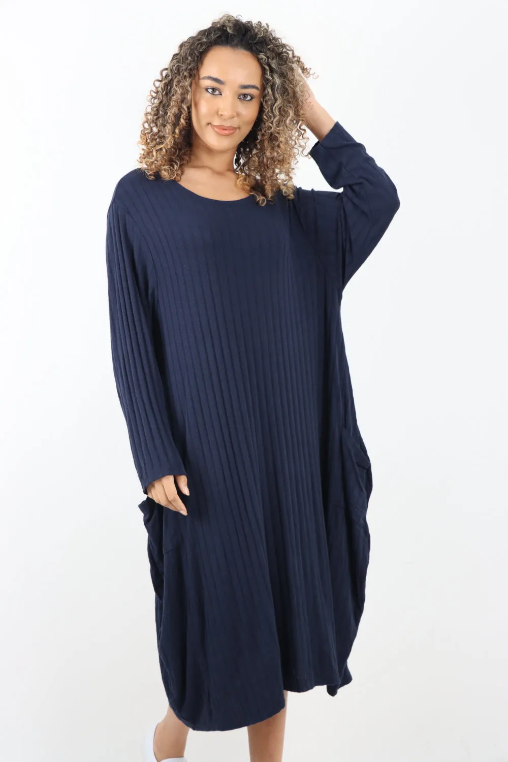 Italian Oversized Ribbed Soft Knit Long Sleeve Dress
