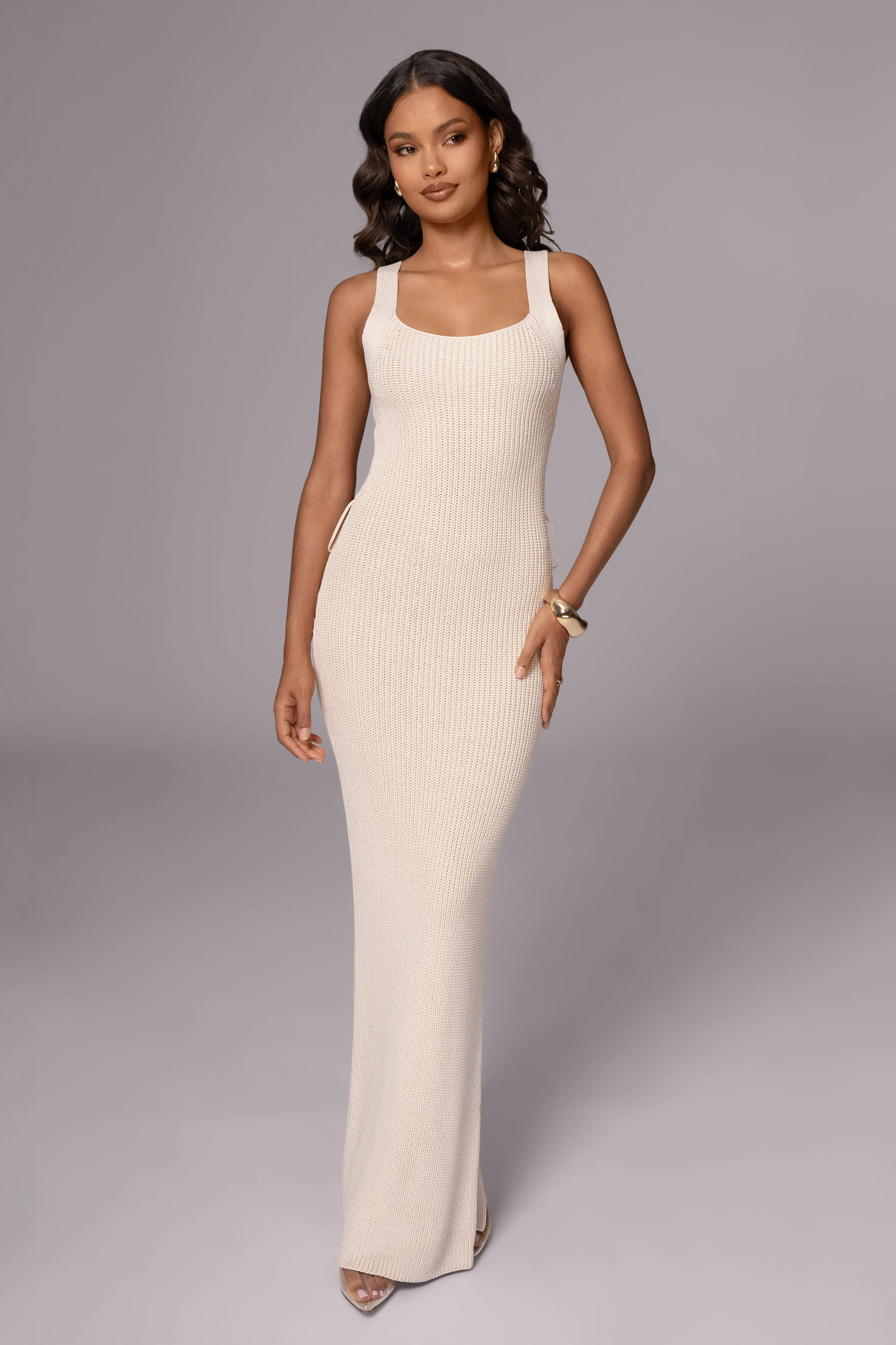 Ivory Moonrise Ribbed Maxi Dress