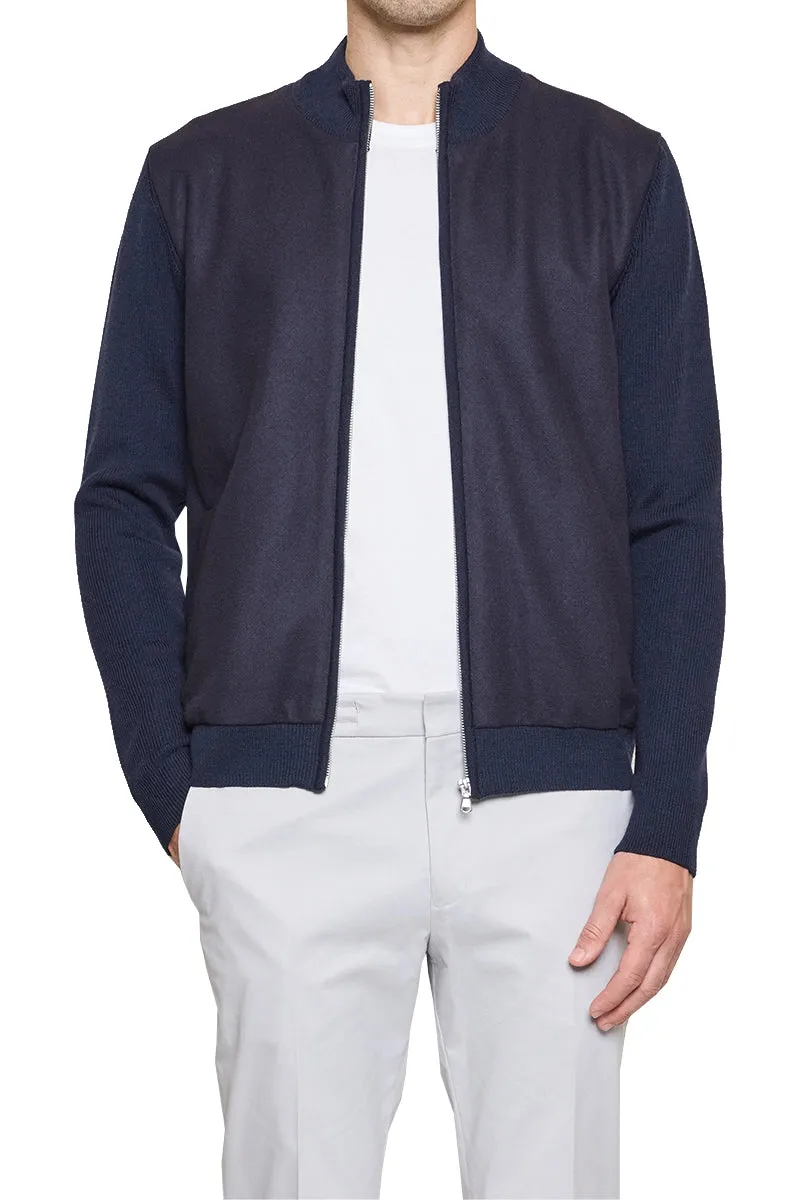 Jake Melton Front Knitted Bomber Jacket in Navy