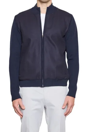 Jake Melton Front Knitted Bomber Jacket in Navy