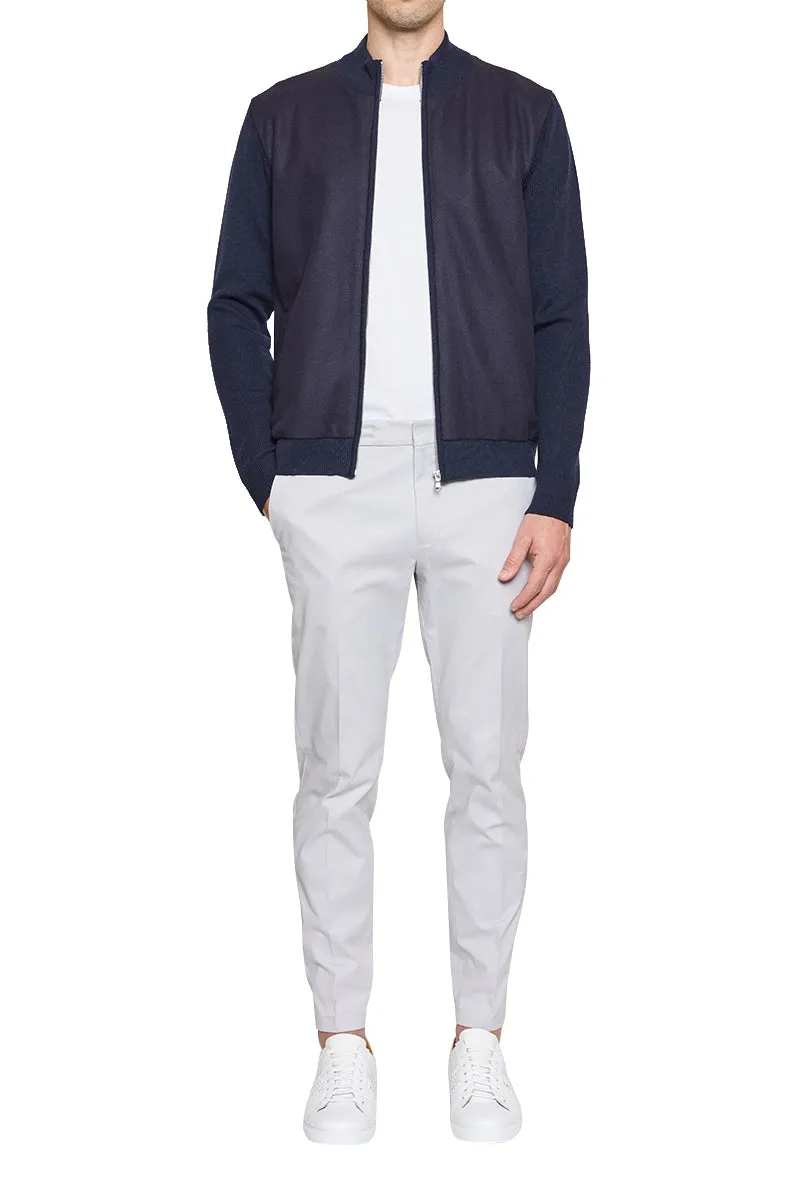Jake Melton Front Knitted Bomber Jacket in Navy