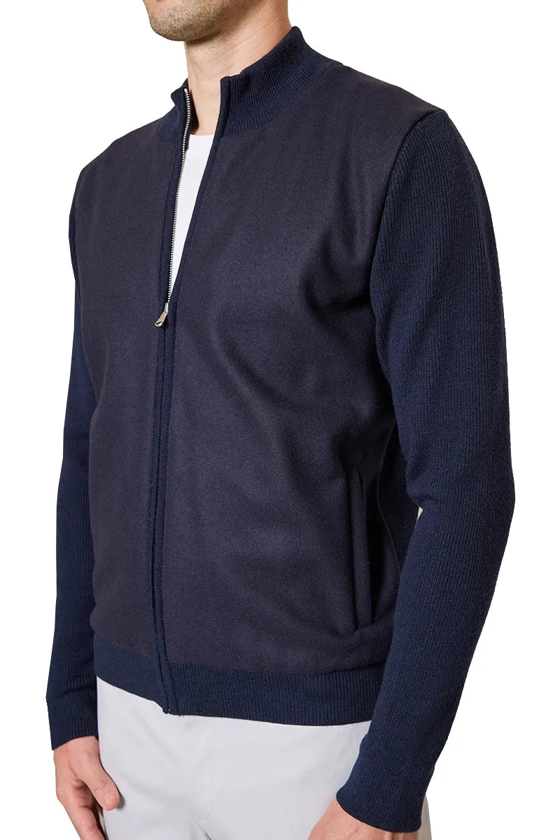 Jake Melton Front Knitted Bomber Jacket in Navy