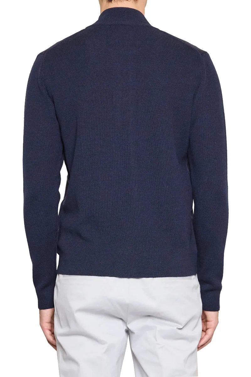 Jake Melton Front Knitted Bomber Jacket in Navy