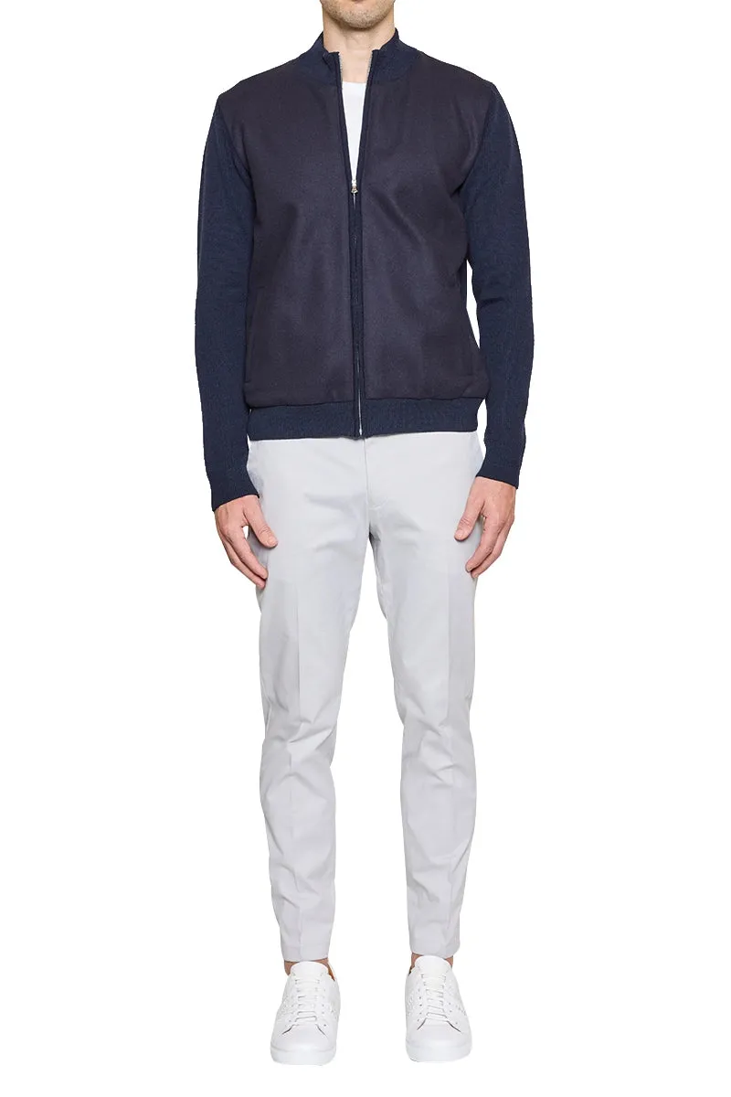 Jake Melton Front Knitted Bomber Jacket in Navy