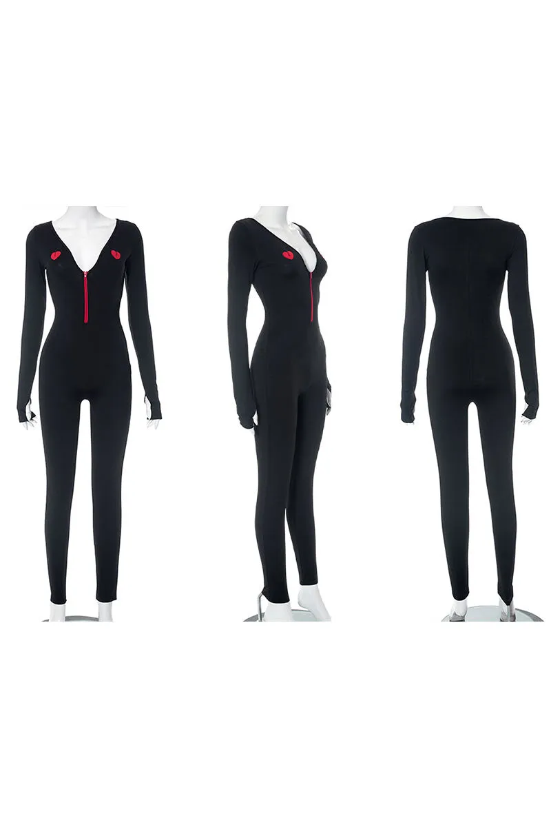 JG646 Zip V-Neck Jumpsuit