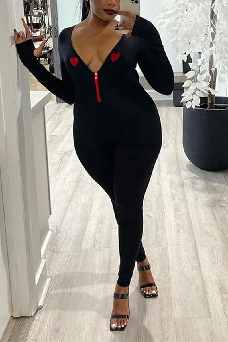 JG646 Zip V-Neck Jumpsuit