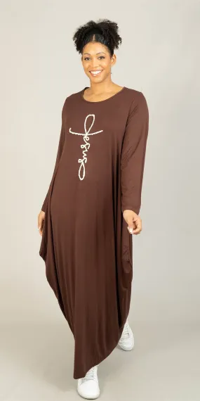 KaraChic CHH23055LS - Chocolate - Pearl Embellished Knit Maxi Dress