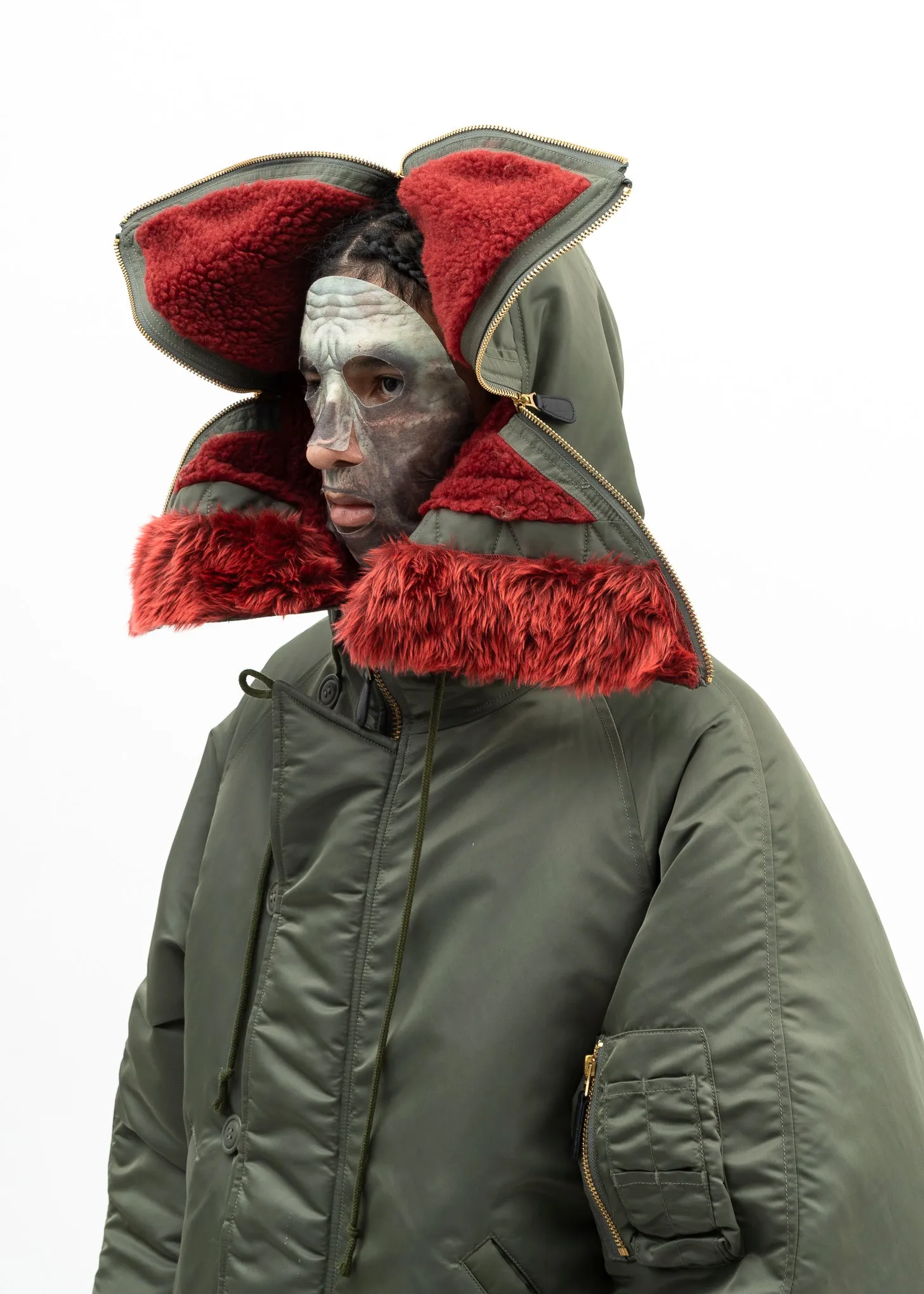 KHAKI PETAL MOUTH HOOD BOMBER JACKET