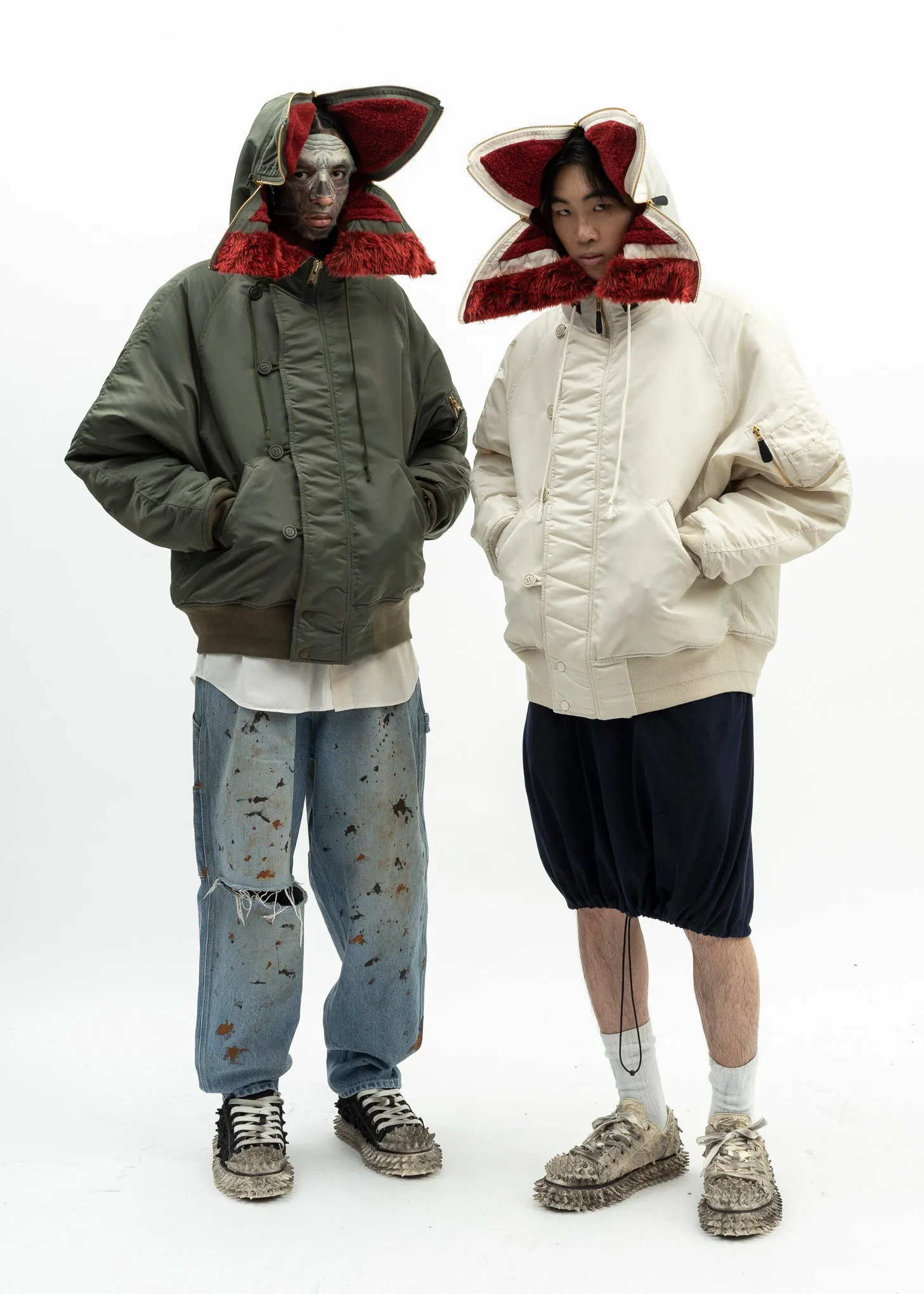 KHAKI PETAL MOUTH HOOD BOMBER JACKET