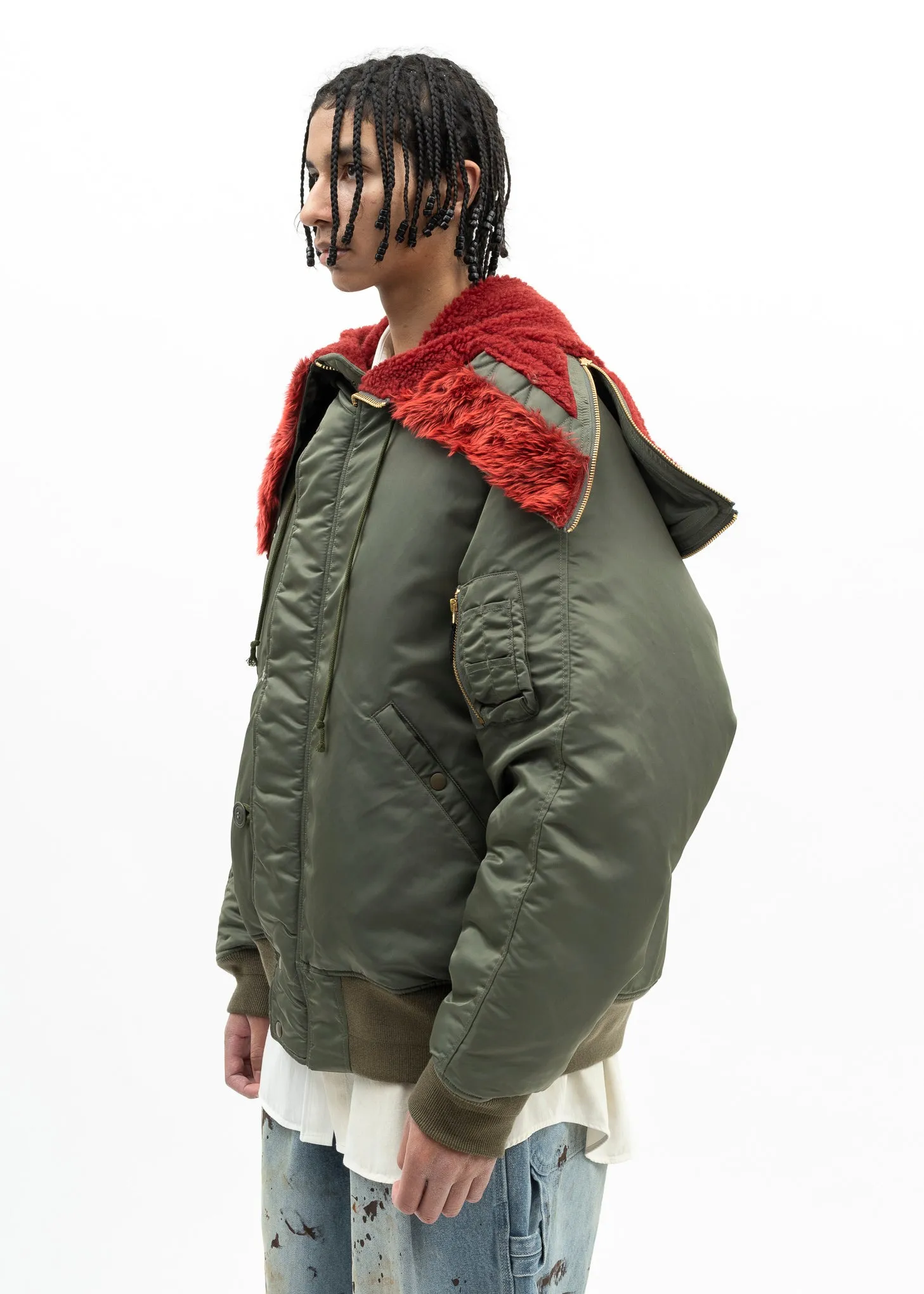 KHAKI PETAL MOUTH HOOD BOMBER JACKET