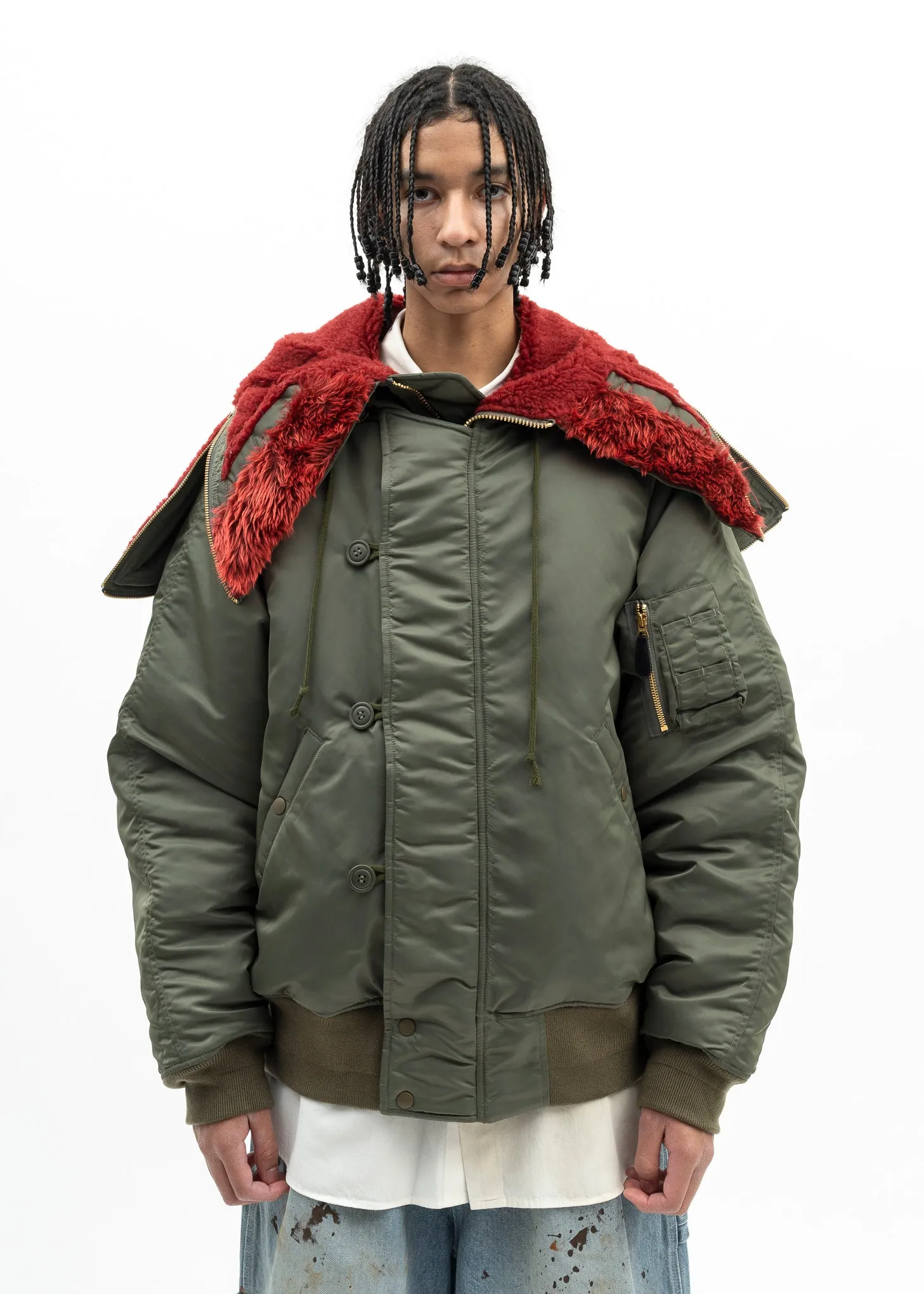 KHAKI PETAL MOUTH HOOD BOMBER JACKET