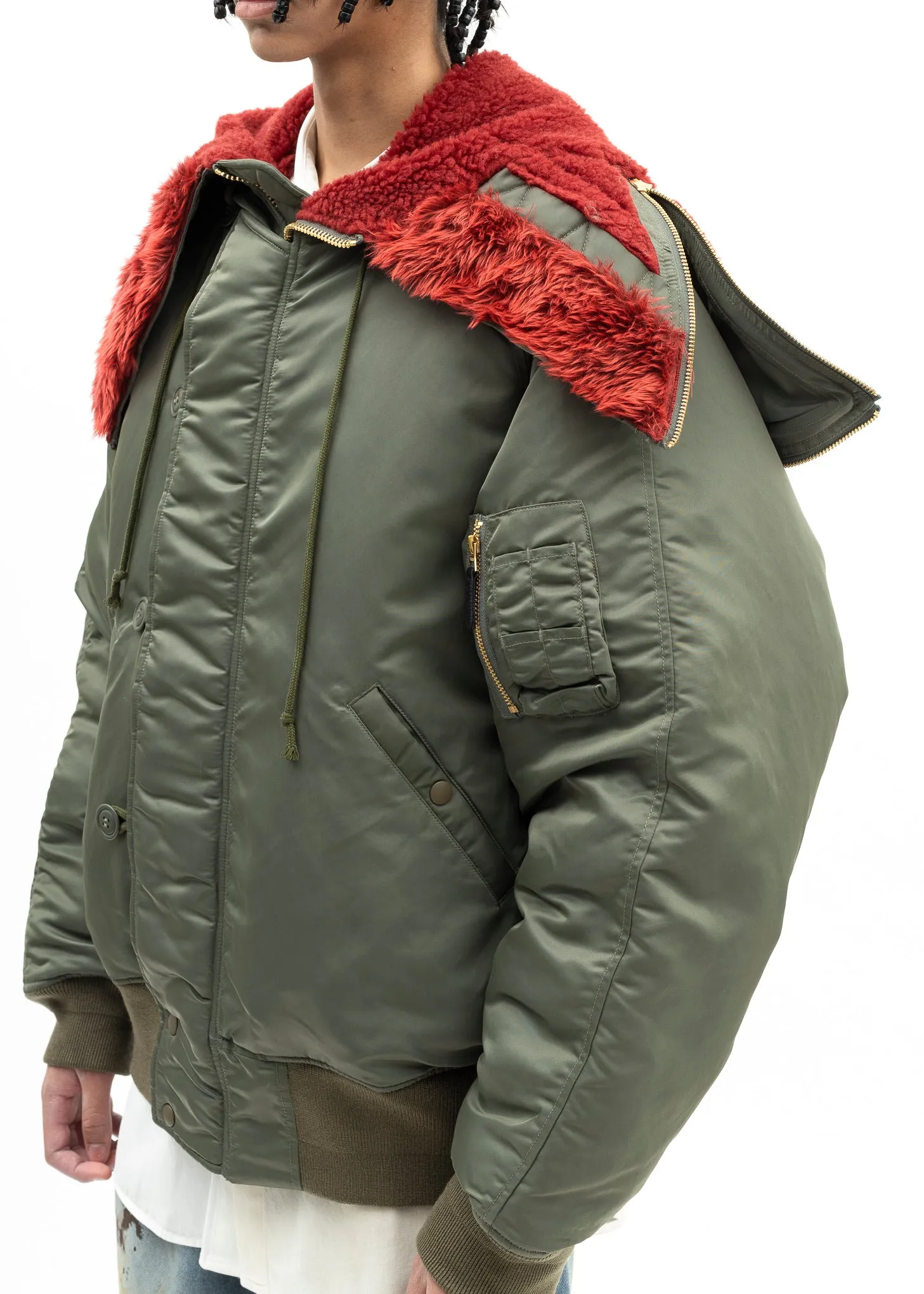 KHAKI PETAL MOUTH HOOD BOMBER JACKET