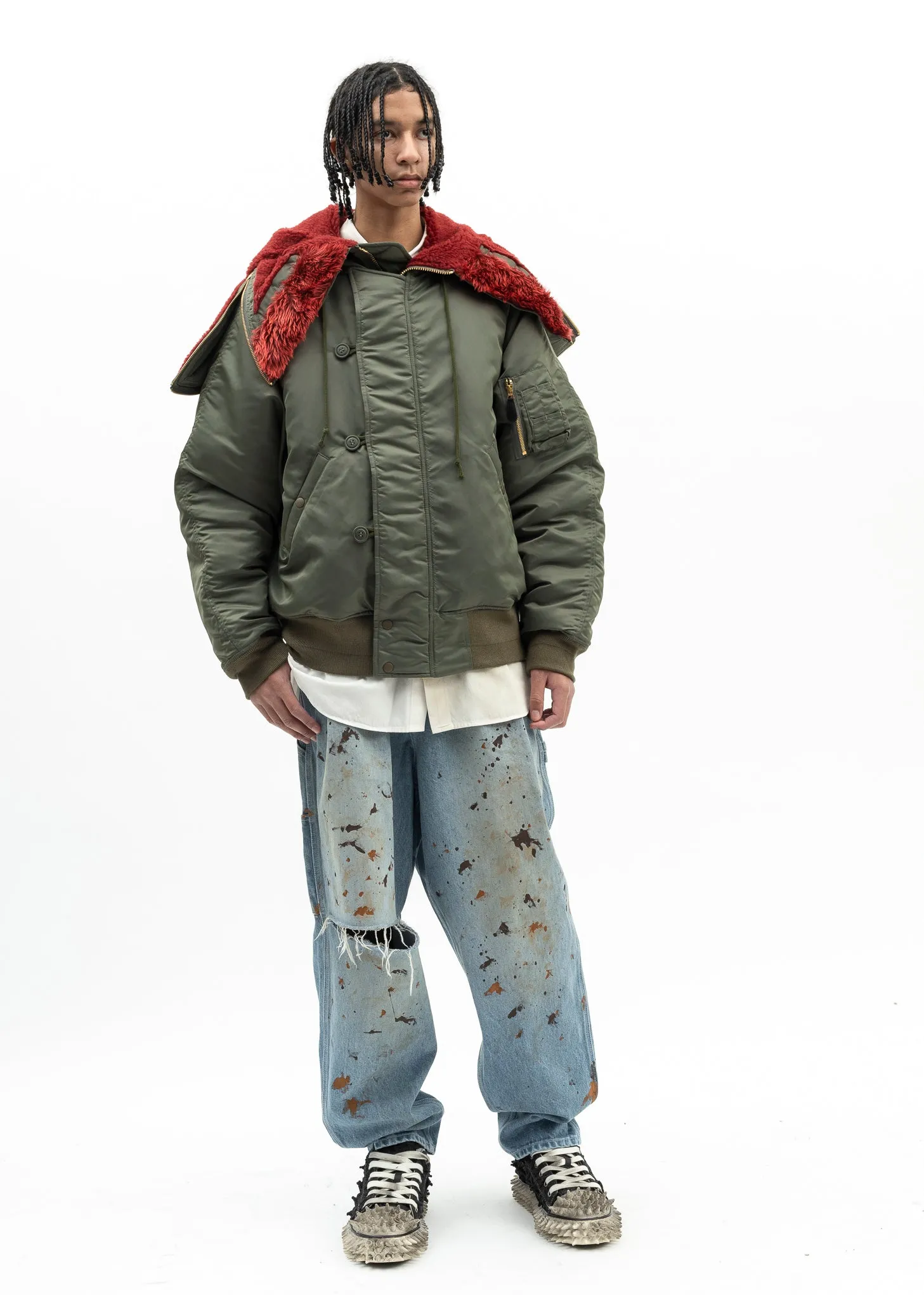 KHAKI PETAL MOUTH HOOD BOMBER JACKET