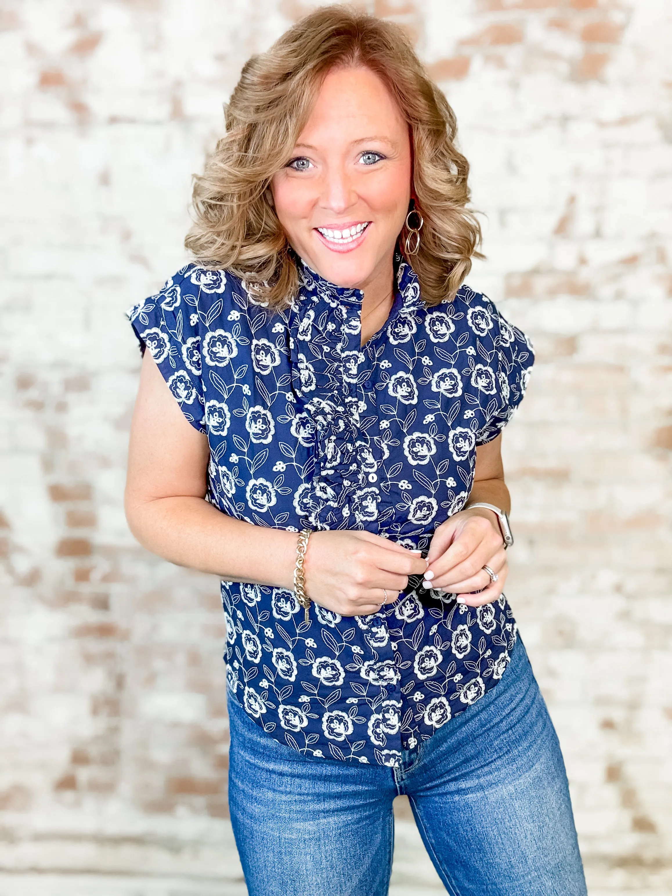 Kline Eyelet Button Up Top - FINAL SALE