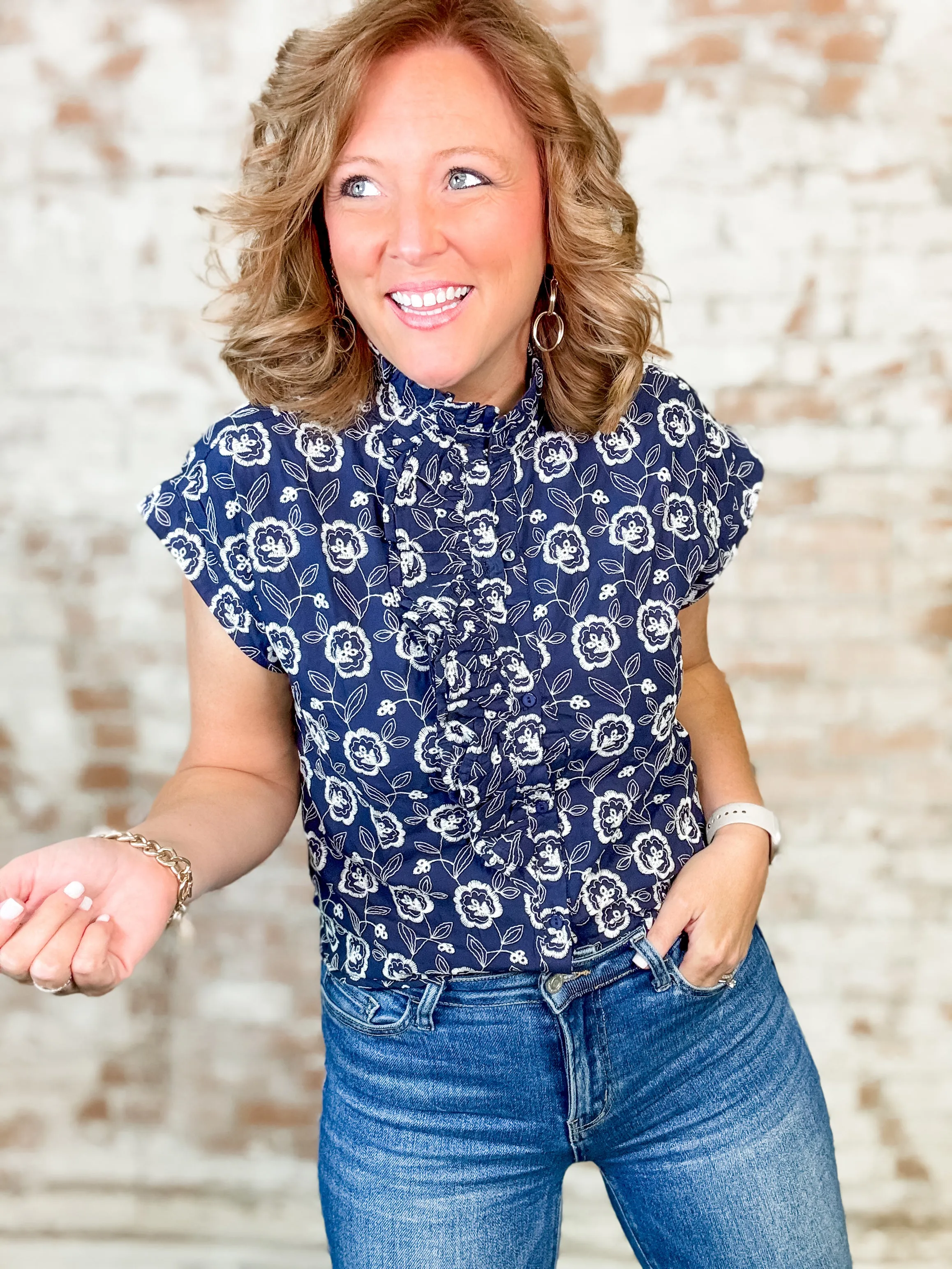 Kline Eyelet Button Up Top - FINAL SALE