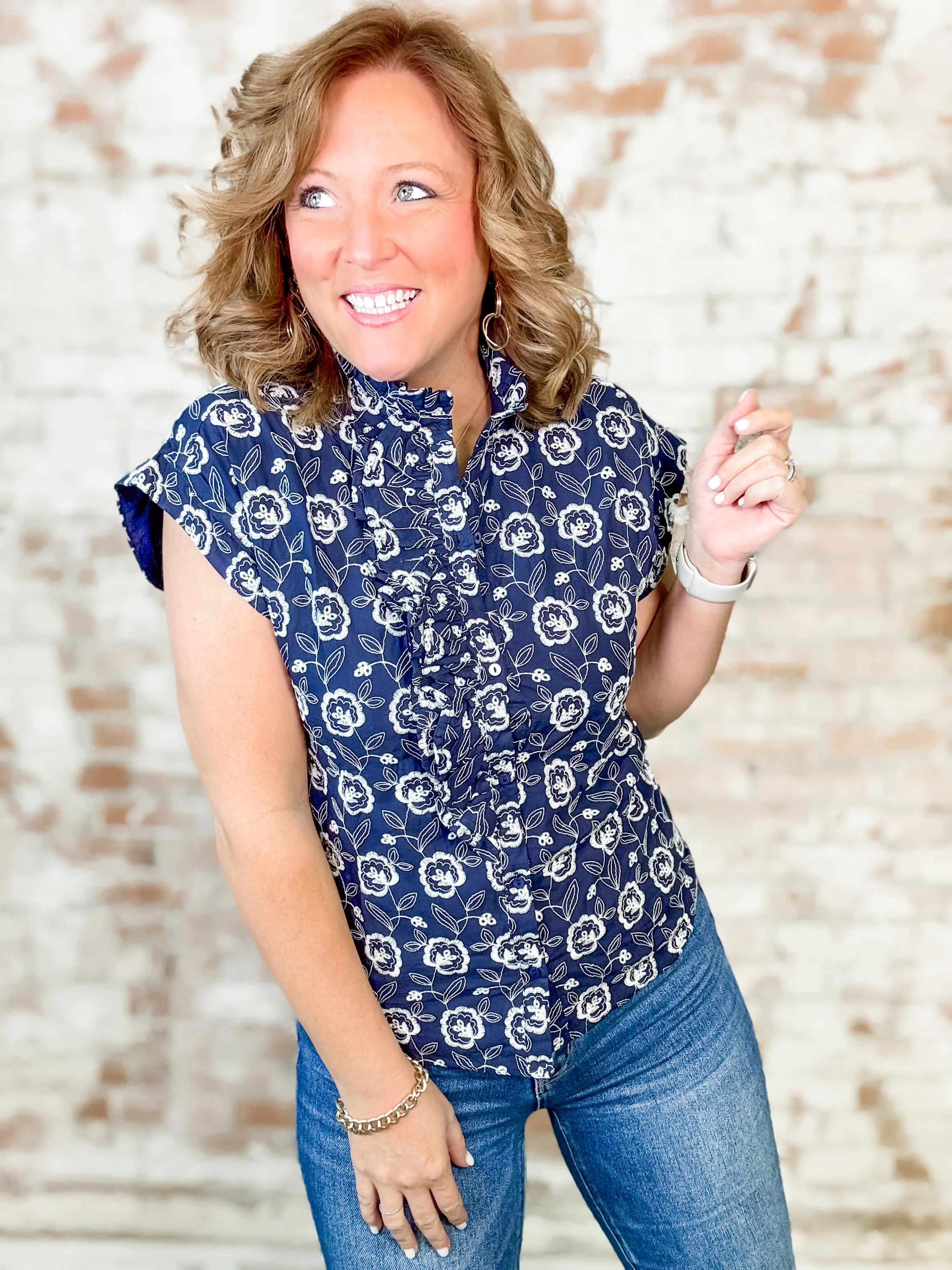 Kline Eyelet Button Up Top - FINAL SALE