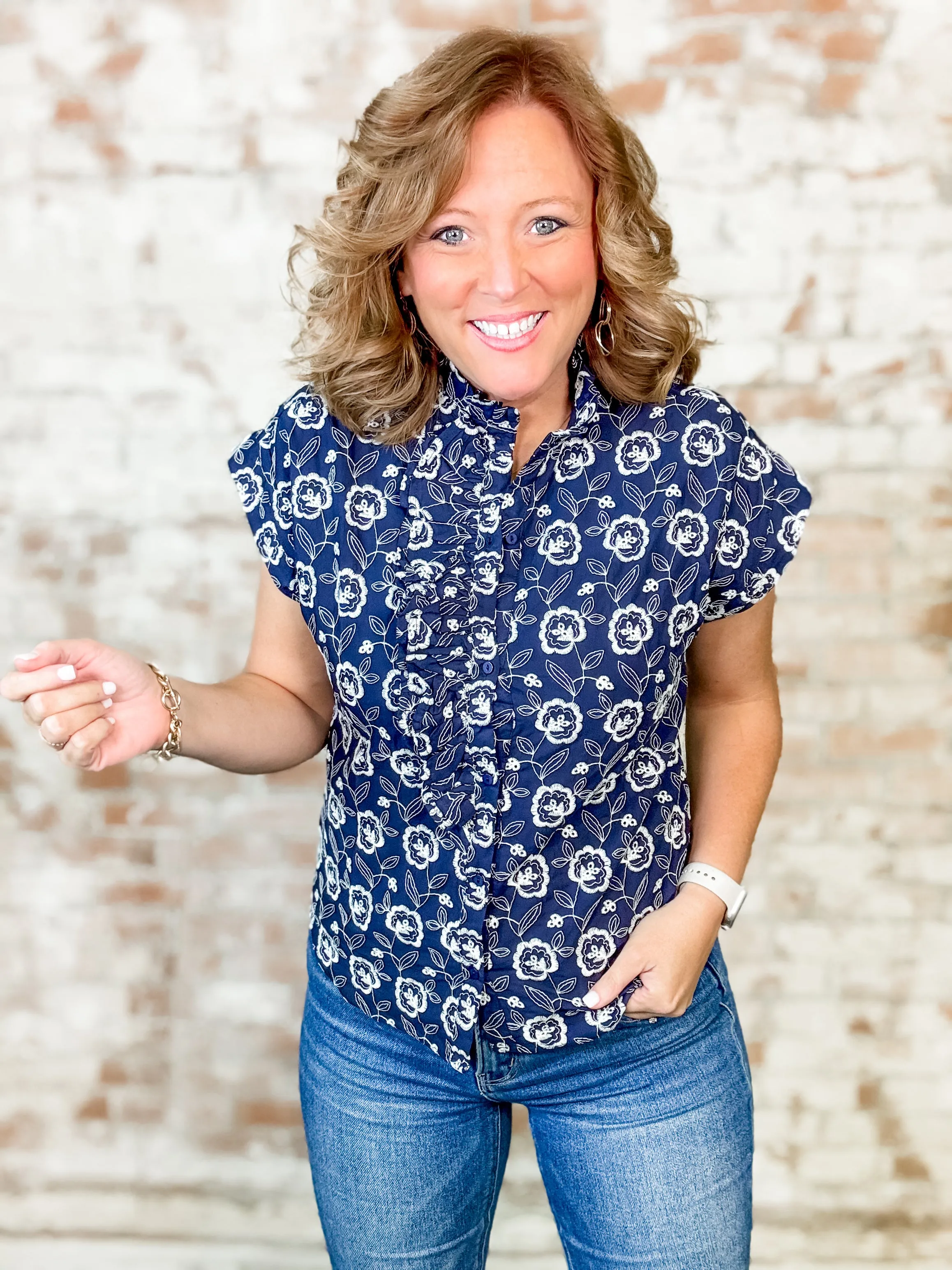 Kline Eyelet Button Up Top - FINAL SALE