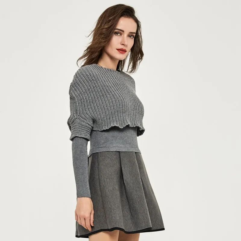 Knitted A-Line Mini Dress With O-Neck