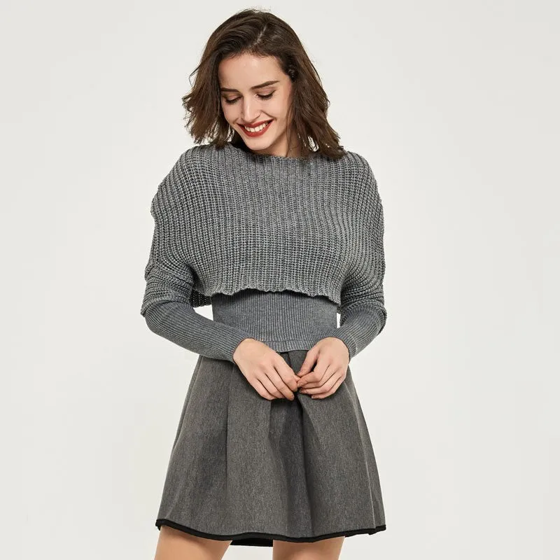 Knitted A-Line Mini Dress With O-Neck