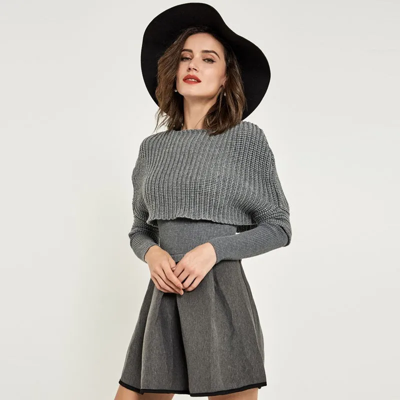 Knitted A-Line Mini Dress With O-Neck