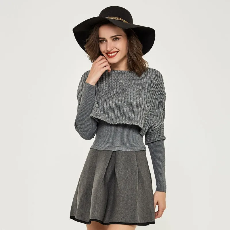 Knitted A-Line Mini Dress With O-Neck