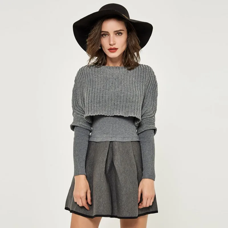 Knitted A-Line Mini Dress With O-Neck