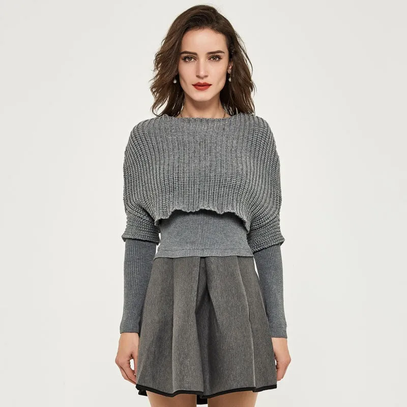 Knitted A-Line Mini Dress With O-Neck