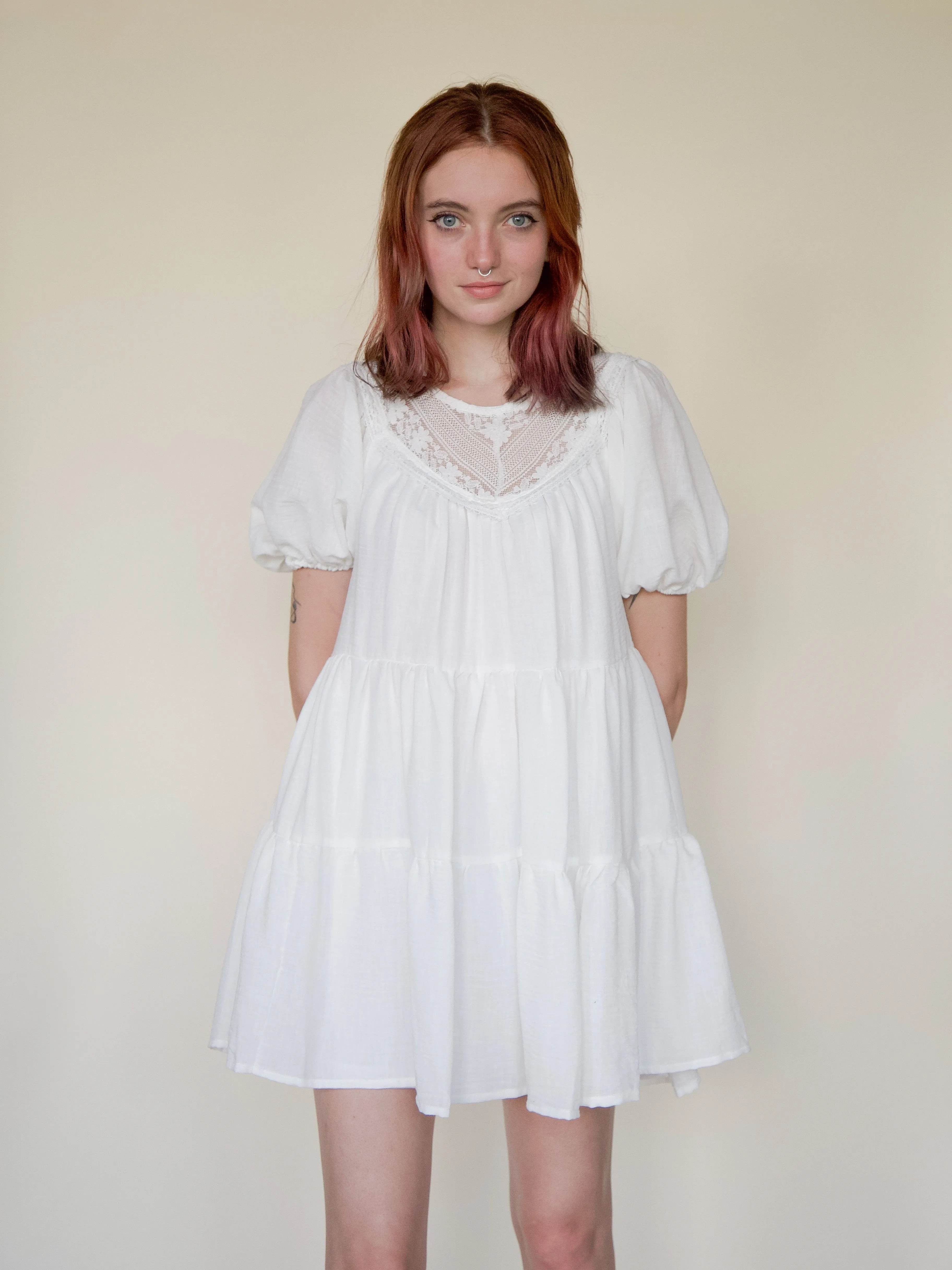 Lace Balloon Sleeve Dress
