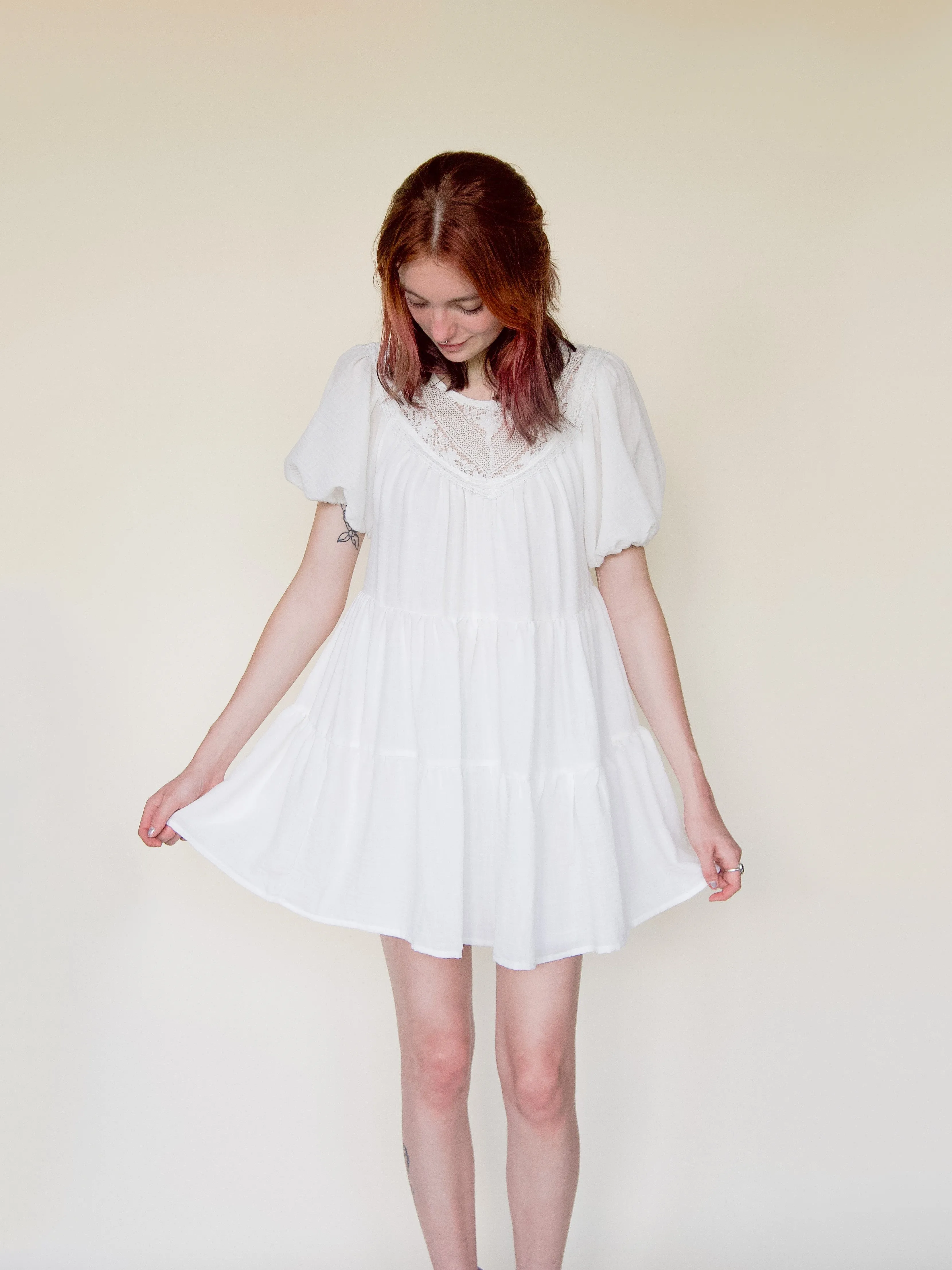 Lace Balloon Sleeve Dress