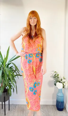 Layla pink floral-print silk jumpsuit free-size UK 8-14