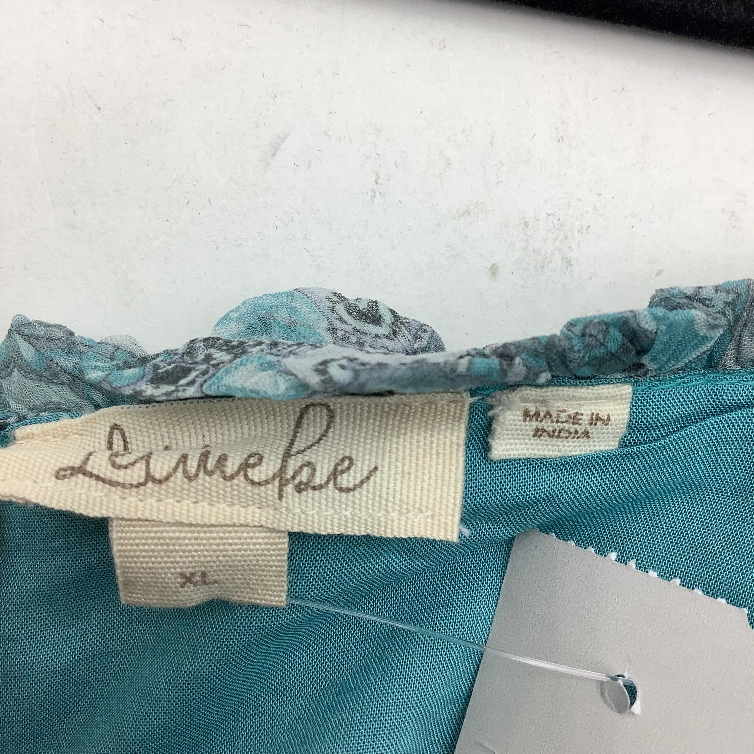 Letmebe Women's Top Teal Print Sheer Lined Size: XL