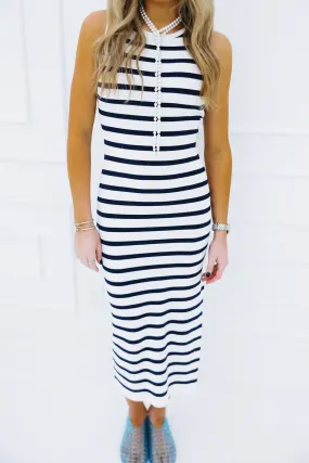 Lia Midi Dress - White/Navy