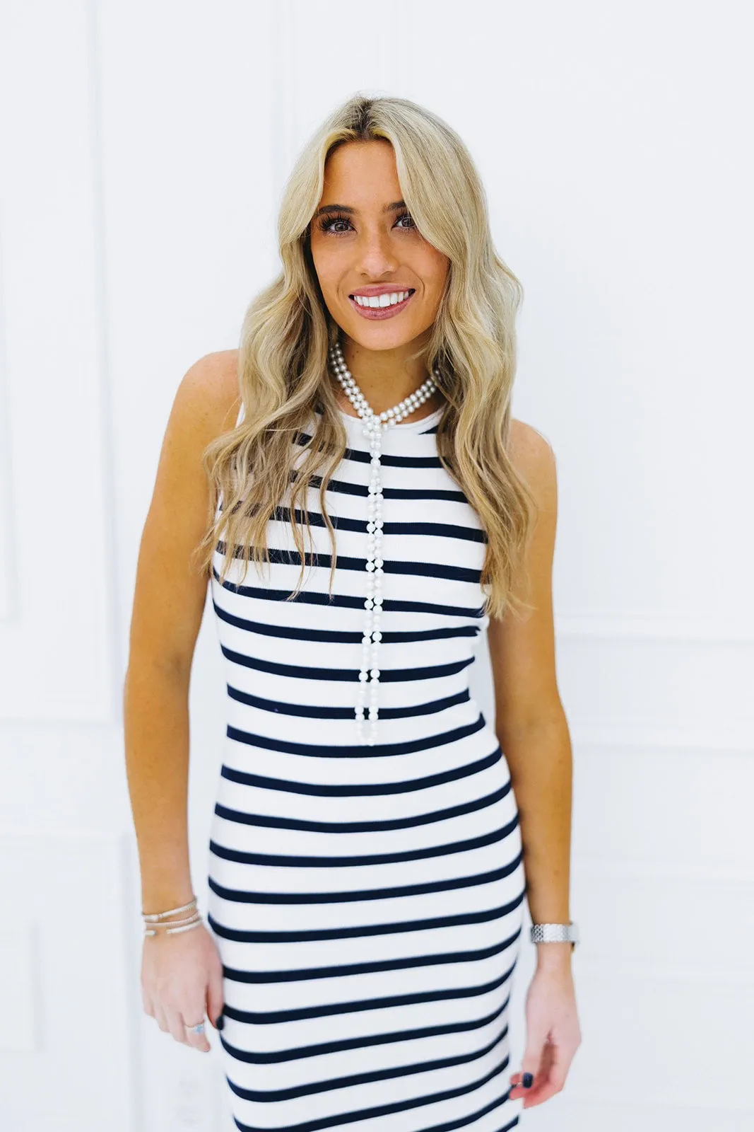 Lia Midi Dress - White/Navy