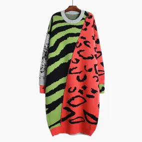 Loose Fit Leopard Print Knit Dress