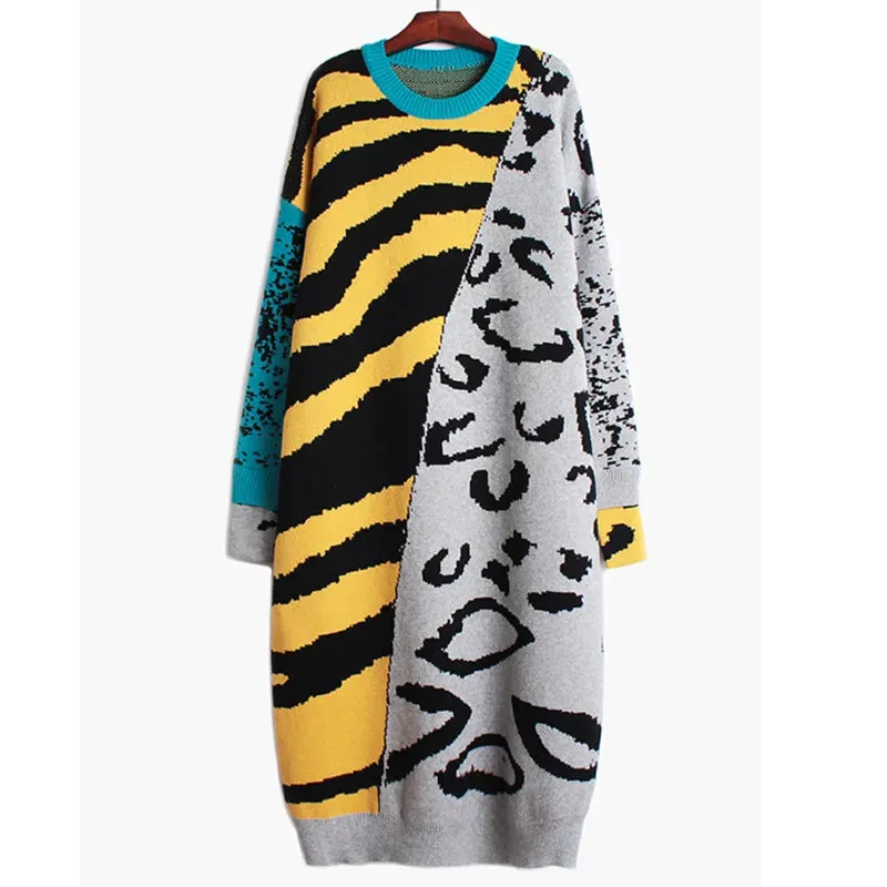 Loose Fit Leopard Print Knit Dress