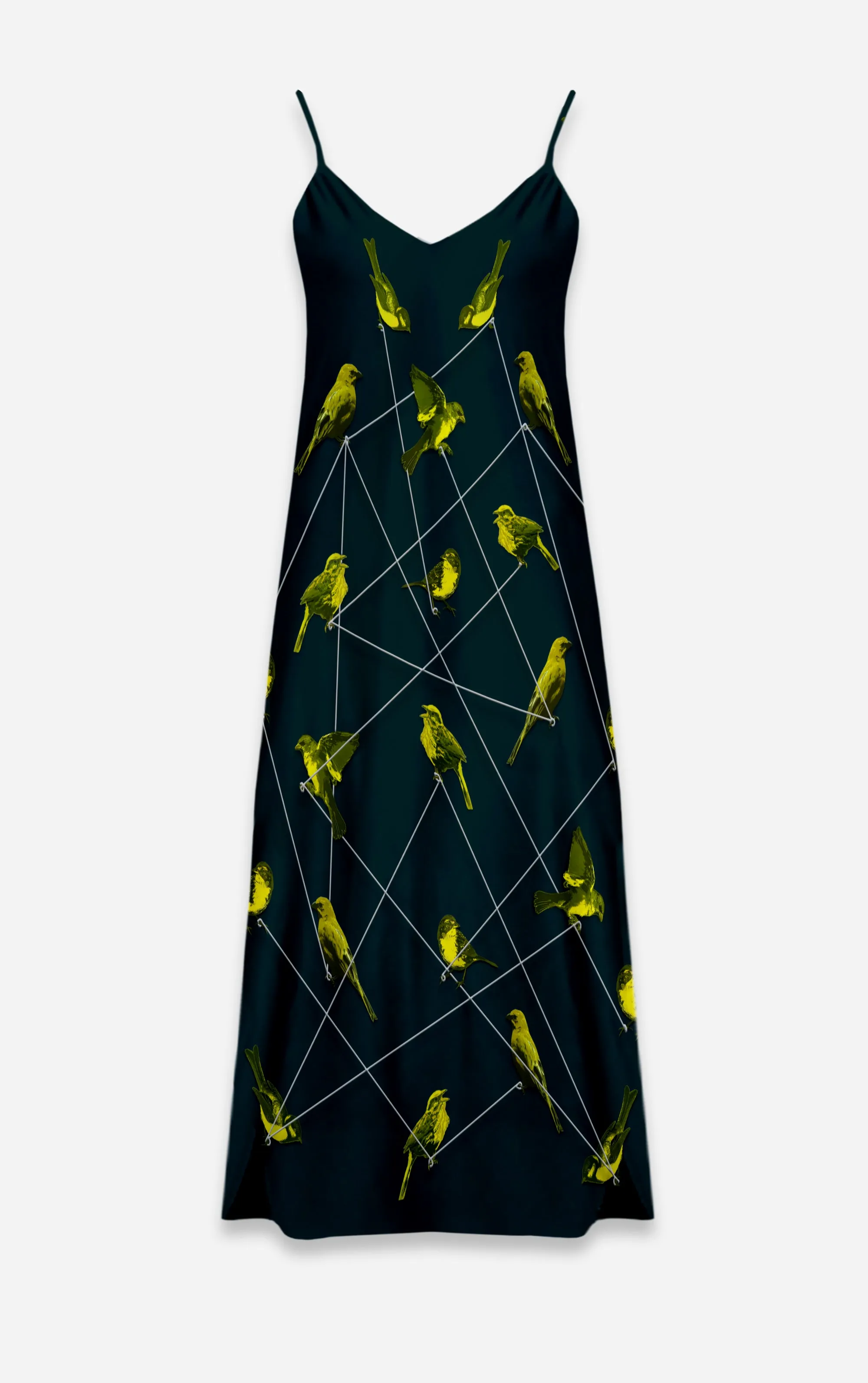 Make Me A Bird- 100% Silk Satin French Gothic Slip Dress - Midnight Teal | Glam Macabre™ Collection