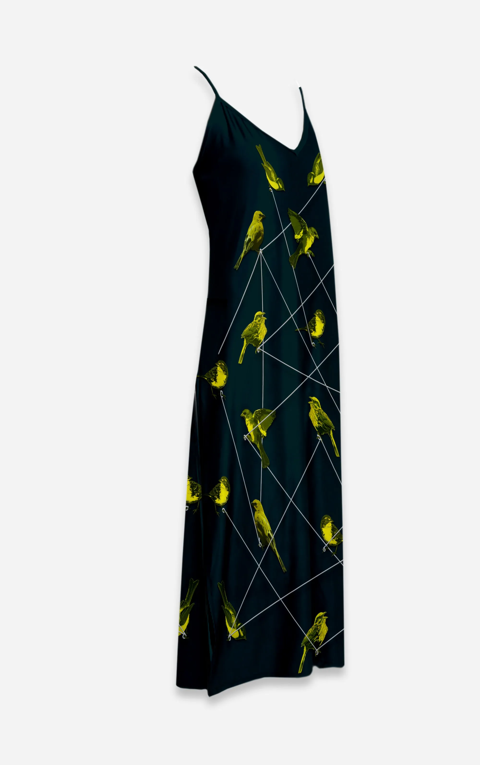 Make Me A Bird- 100% Silk Satin French Gothic Slip Dress - Midnight Teal | Glam Macabre™ Collection
