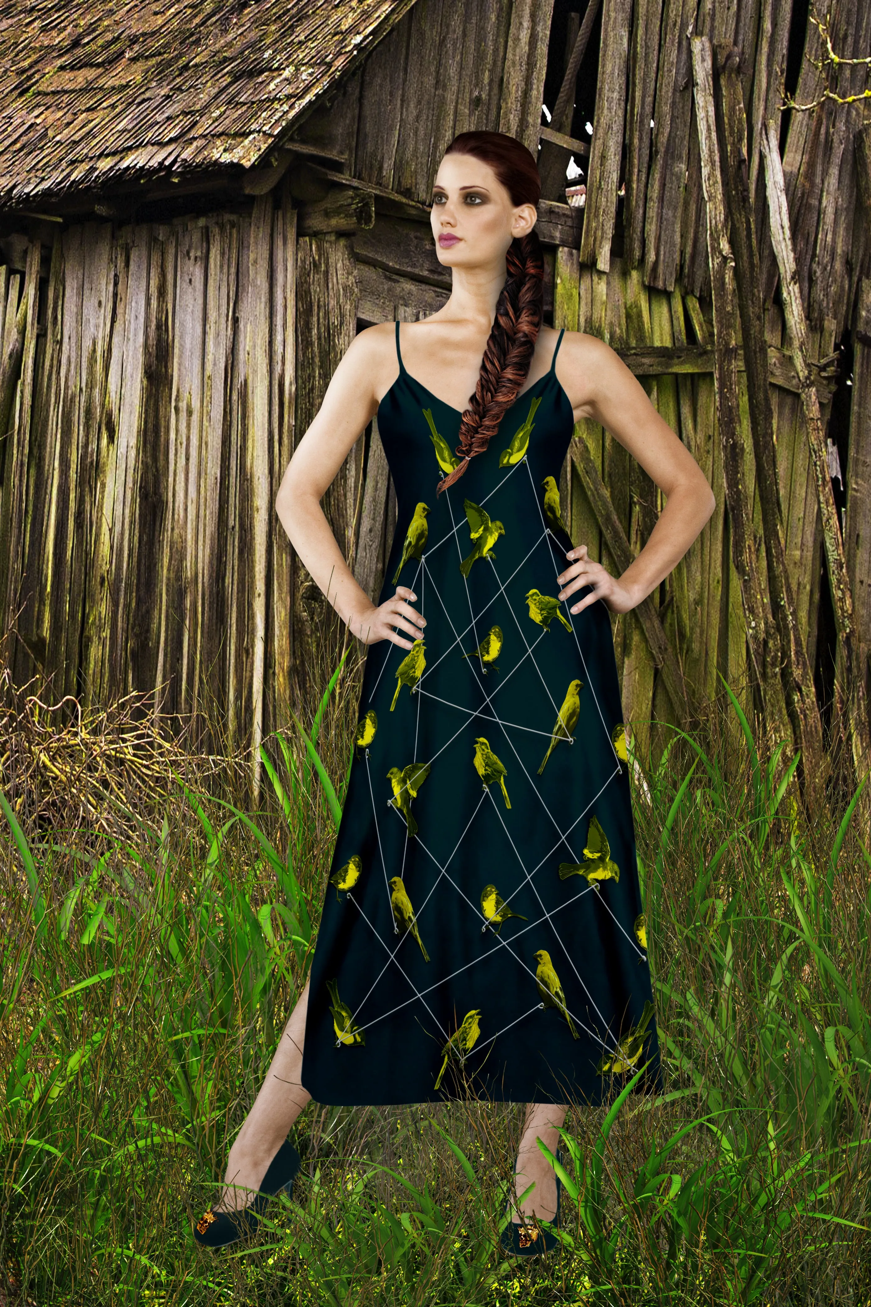 Make Me A Bird- 100% Silk Satin French Gothic Slip Dress - Midnight Teal | Glam Macabre™ Collection