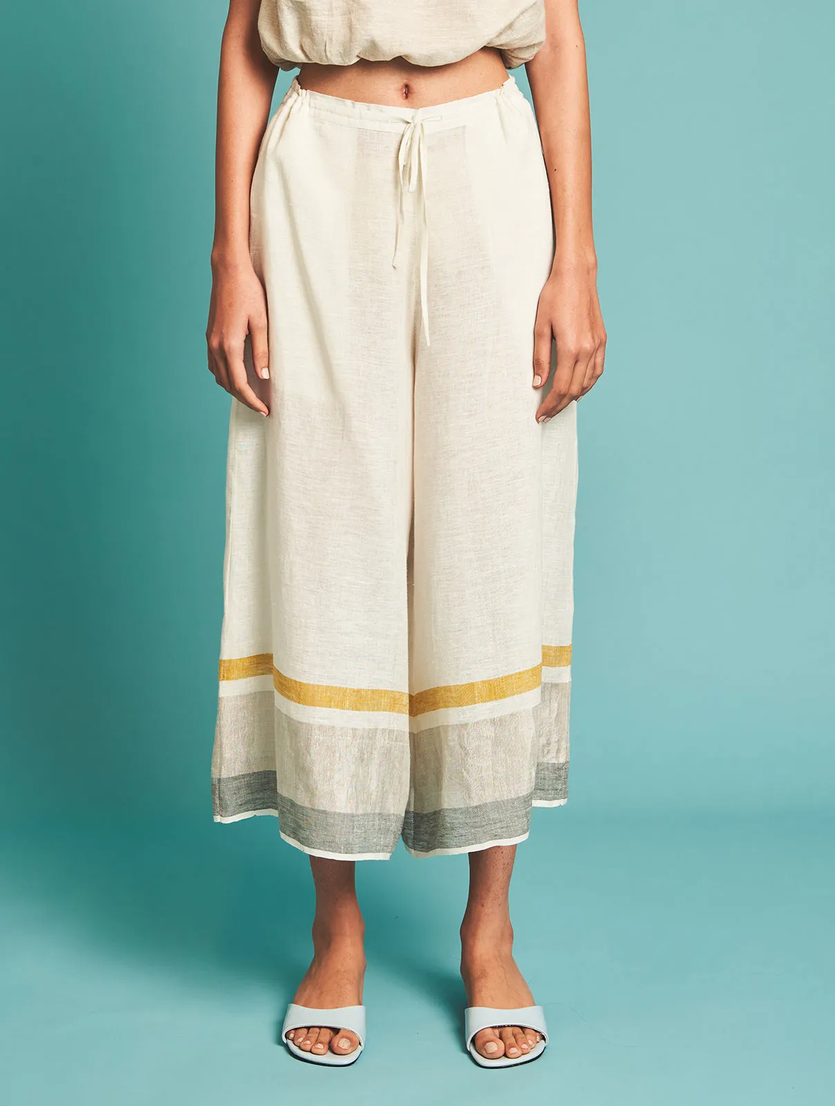 Manan   I   Ora Stripe Culottes - Ivory  Border Collection