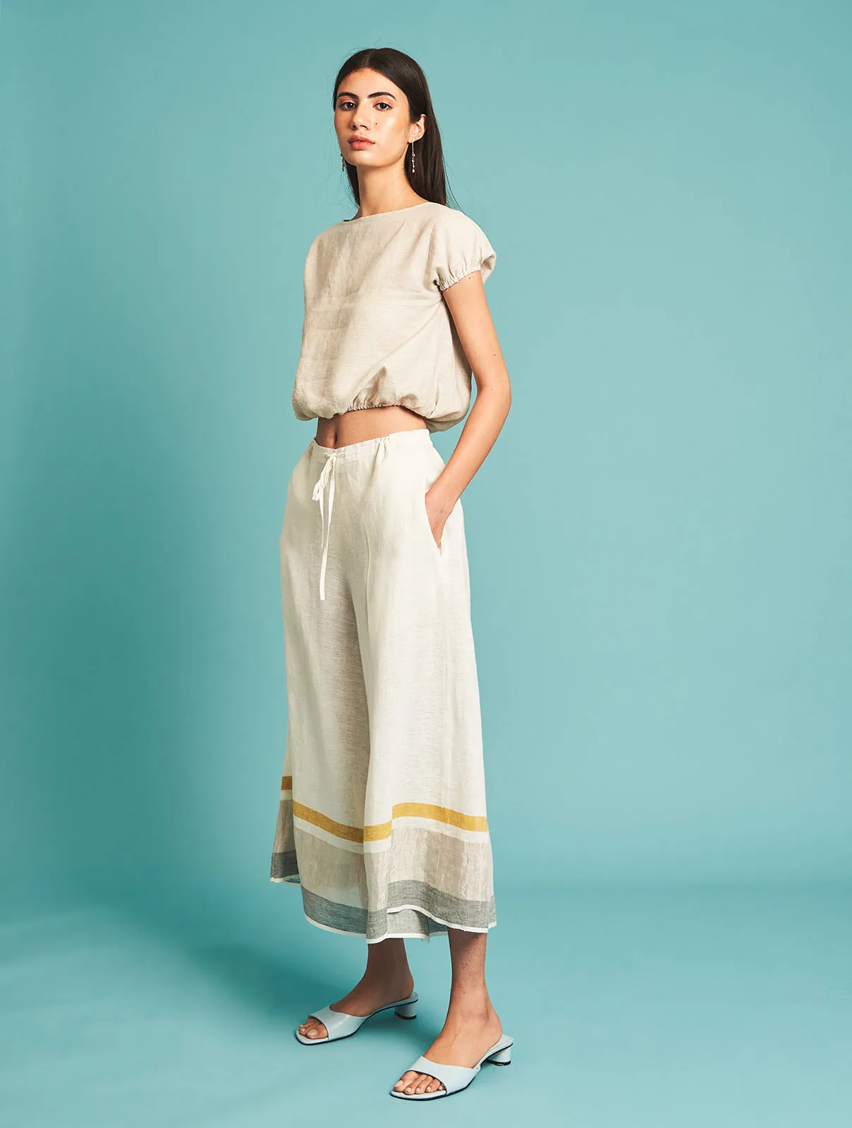 Manan   I   Ora Stripe Culottes - Ivory  Border Collection