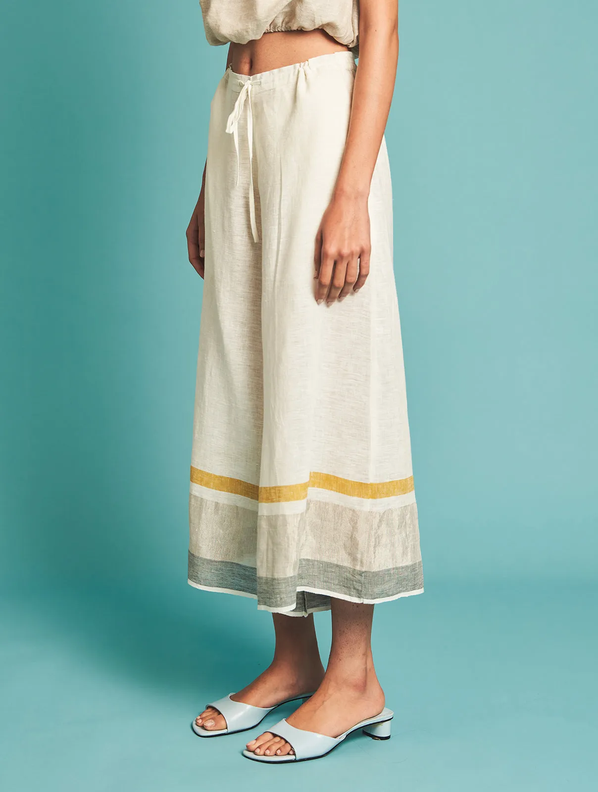 Manan   I   Ora Stripe Culottes - Ivory  Border Collection