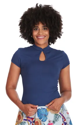 Mandarin Collar Top in Navy by Banned